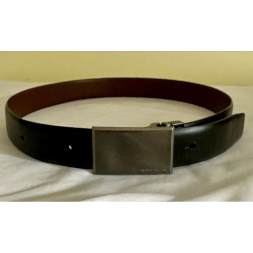 Perry Ellis Mens Reversible Belt Brown Black Plaque Buckle 36 1P06020